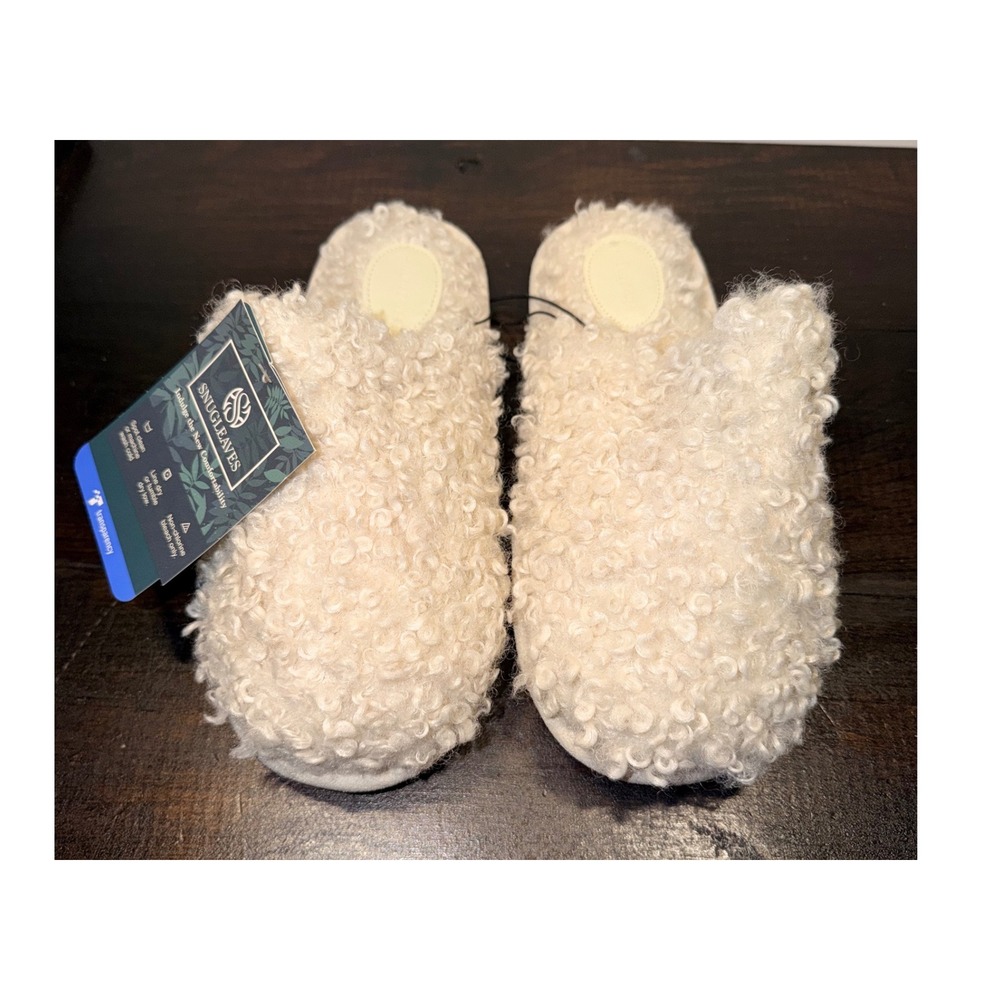 SnugLeaves Womens Scuff Slippers‎ Cream Shearling Furry House Shoes Sz 7-8
